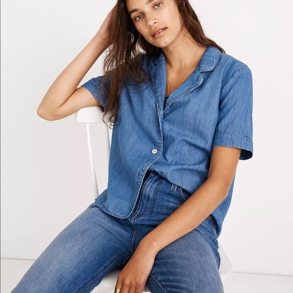 MADEWELL Denim Shrunken Pajama Shirt Size Small - Picture 1 of 7